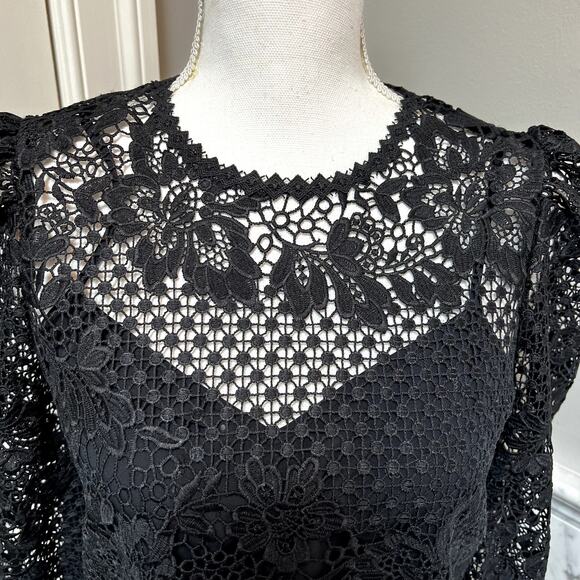 Joie Rodia Romantic Festive Holiday Semi-Sheer Lace Top Blouse Black Small - Picture 6 of 13